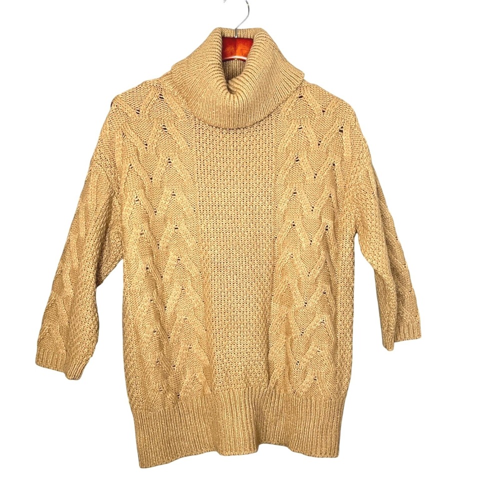 ESSENTIALS Tan Knit Cable Knit Chunky Turtleneck Sweater Sz M‎ Warm Cozy Classic